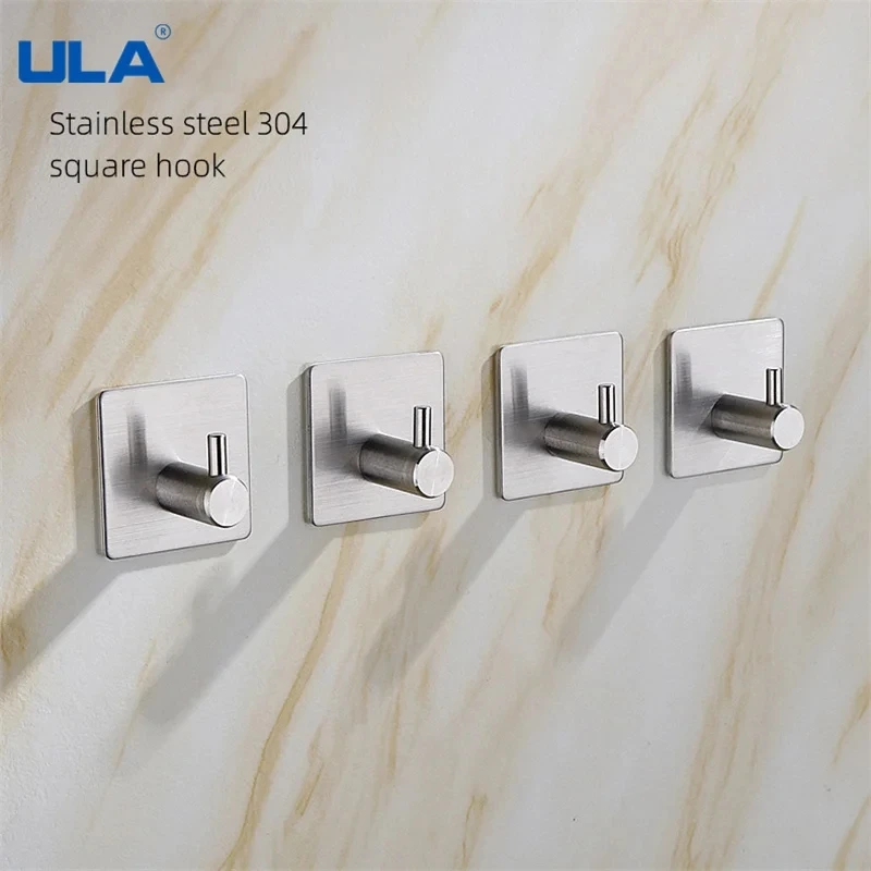 ULA Multi-purpose Wall Hook 3M Sticker Adhesive Door Hook Towel Clothes Robe Rack Stainless Steel Kitchen Hardware Hook