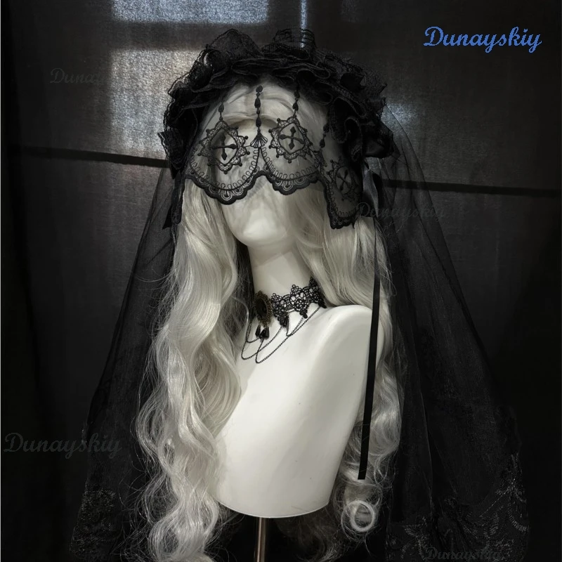 

В наличии: Готическая повязка на голову в стиле Лолита, аксессуар для волос с крестом, головной убор на Хэллоуин, женский головной убор для косплея, карнавальный черный свадебный вуаль-костюм.