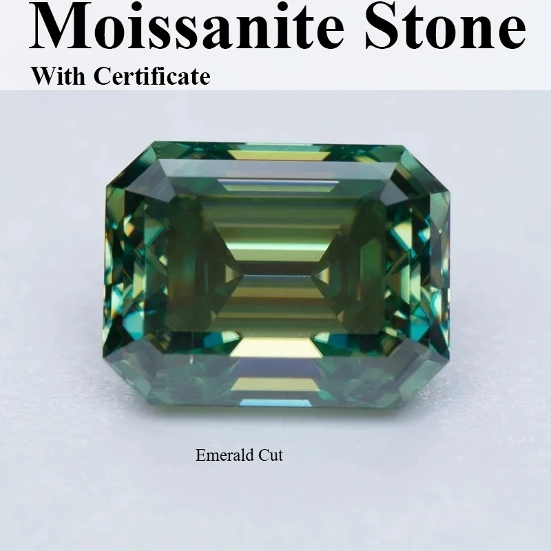 

Moissanite Gemstone Natural Color Yellow Green Emerald Cut Lab Grown Diamond Charms Woman Jewelry Making With Certificat