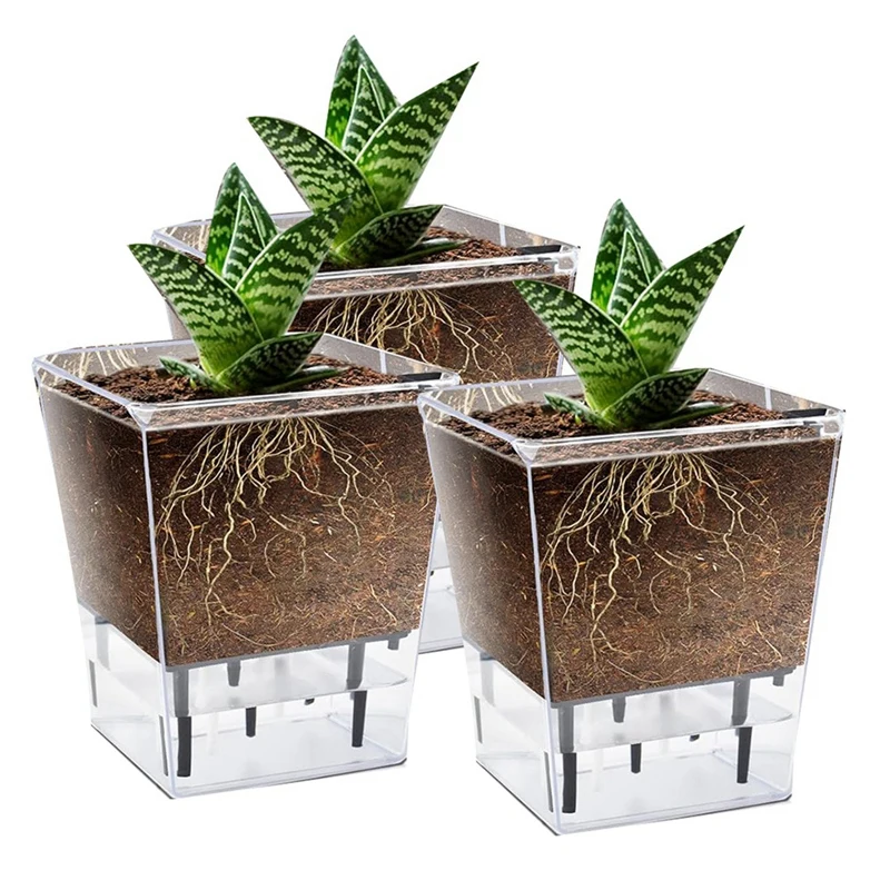 

Self Watering Pots Set, 3 Pack 5 Inch Self Watering Pots For Indoor Plants, Clear Planter Pot With Deep For Spider Plant Durable