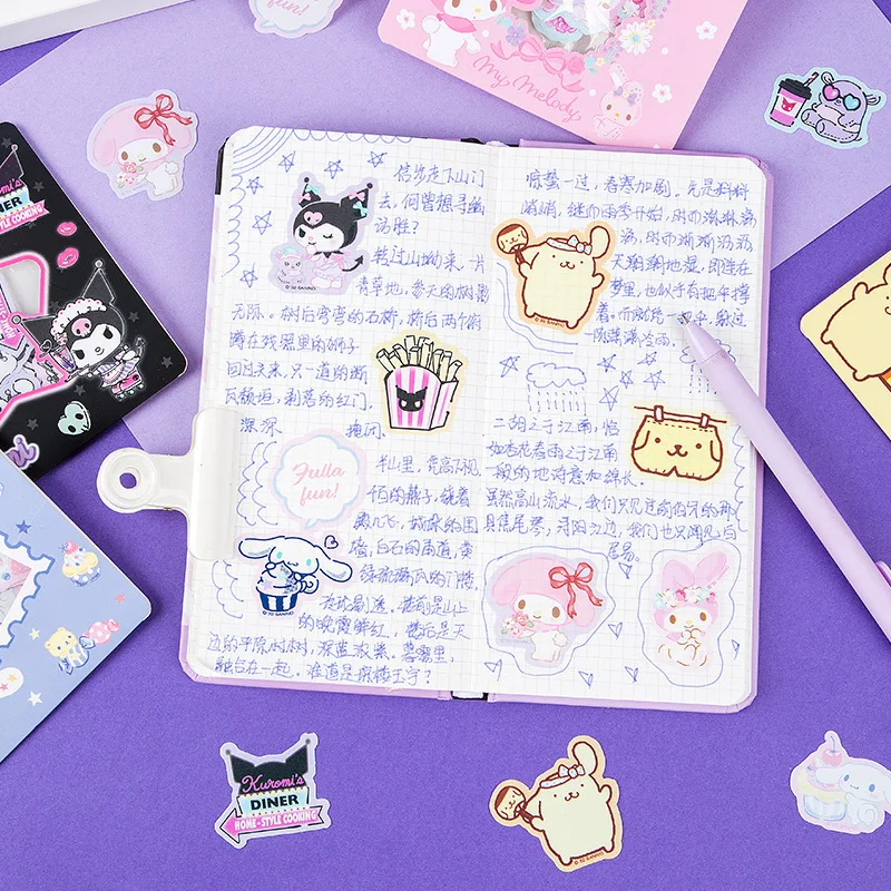 24pcs Sanrio Stationery Kuromi Hello Kitty My Melody Kawaii Stickers Student Notebook Decor Stickers Material Sticker Gifts Bags