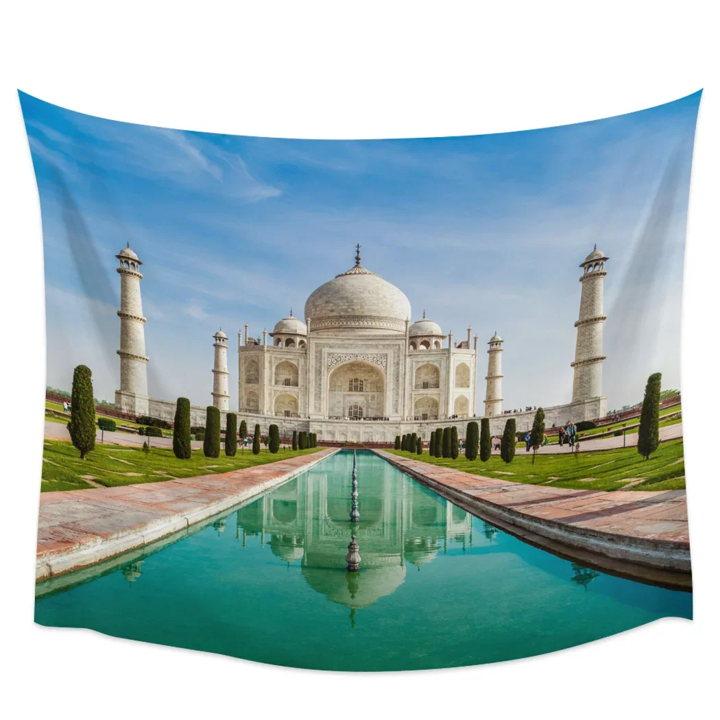 Taj Mahal Temple Islam Light Tower Tapestry Wall Hanging Hippie Tapesties for Home Decor Living Room Bedroom Large Big Size