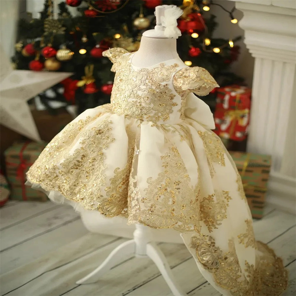 Luxury Flower Girl Dress Puffy Tulle Asymmetrical Length Baby Princess Party Gown Fairy Kids Dance First Communion Dress