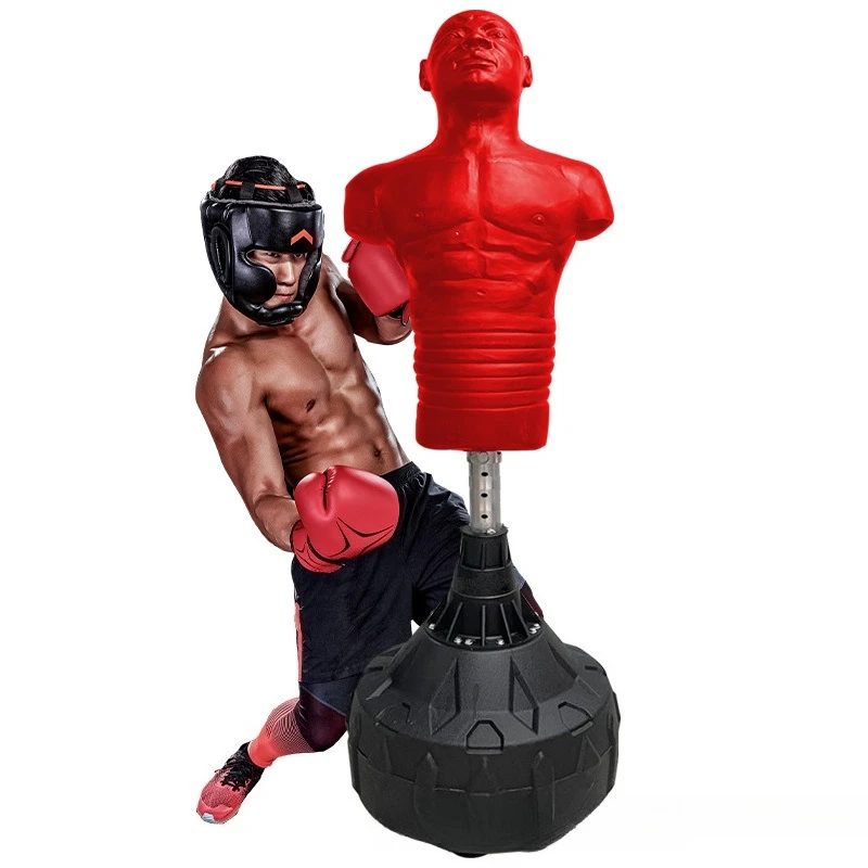 Height adjustable, rubber humanoid punching bag, training equipment