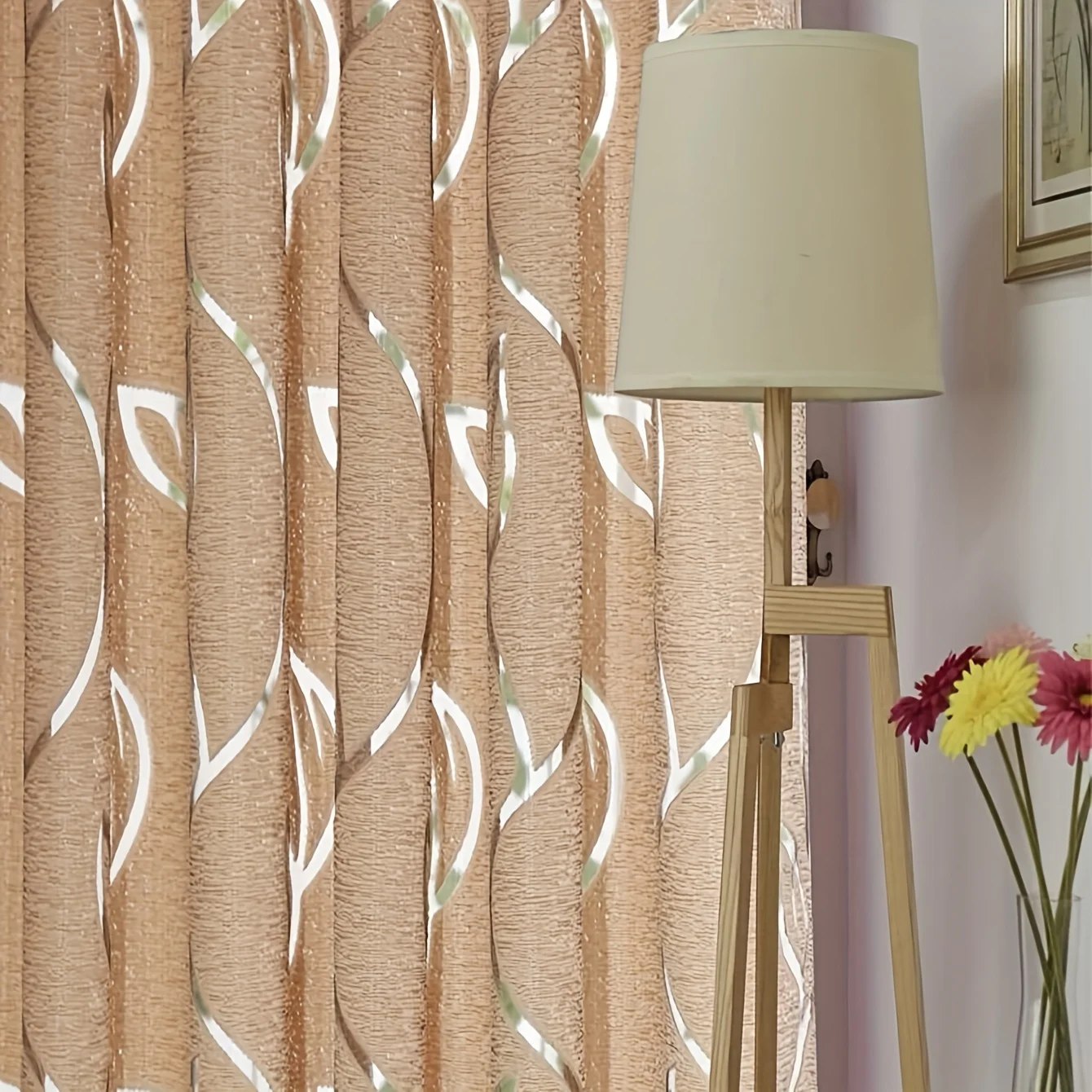 1pc Hollow Out Embroidered Semi-Blackout Curtains, Multi-Color Options，Modern Minimalist Leaf Pattern, for Living Room & Bedroom