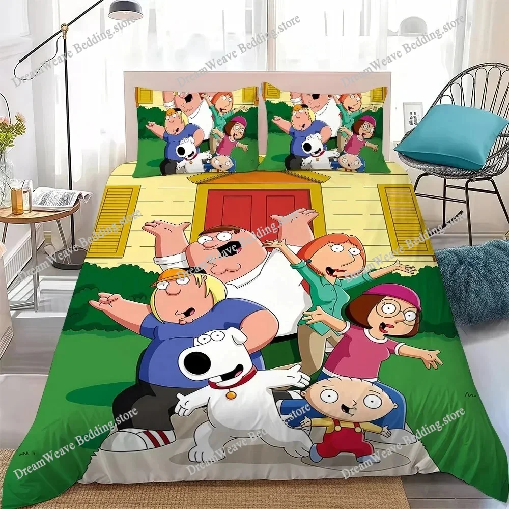 

3D Printed Cartoon F-Family-Guy Funny Bedding Set Duvet Cover Pillowcase Single Double Luxury for Kids Teens