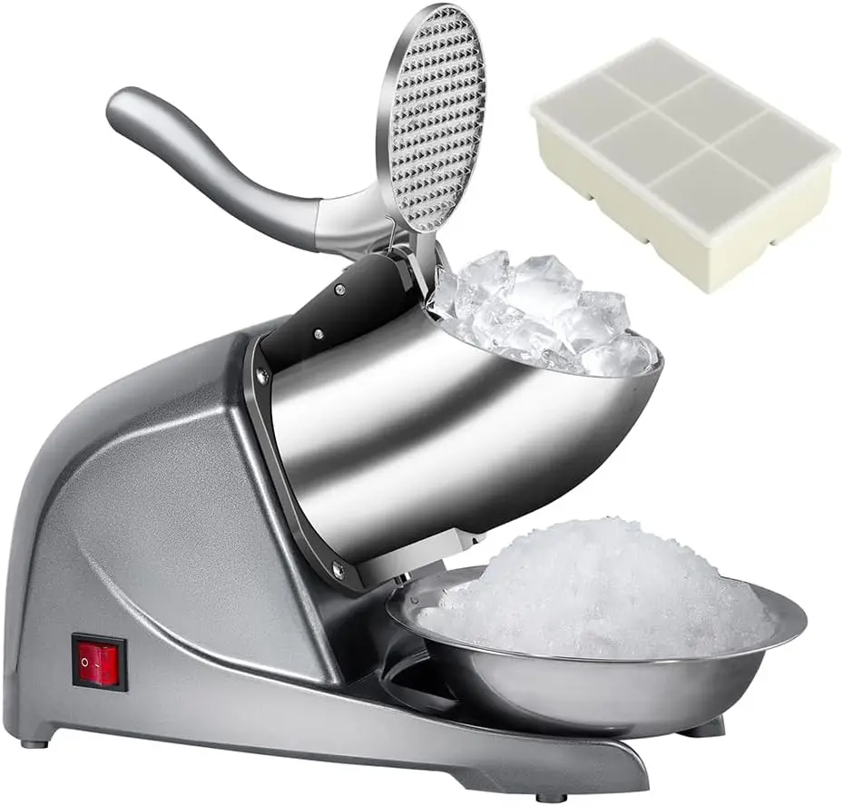 Silver Ice Shaver Machine with 4 Blades and Ice Tray, Suitable for Home and Commercial Use