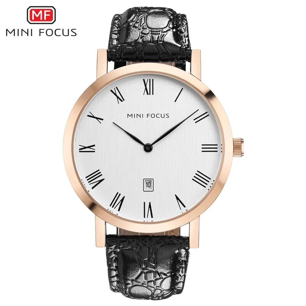 MINI FOCUS 0108G Luxury Genuine Leather Business Quartz Date Display Men WristWatch Men's Fashion Ultra-thin Dial Wristwatch