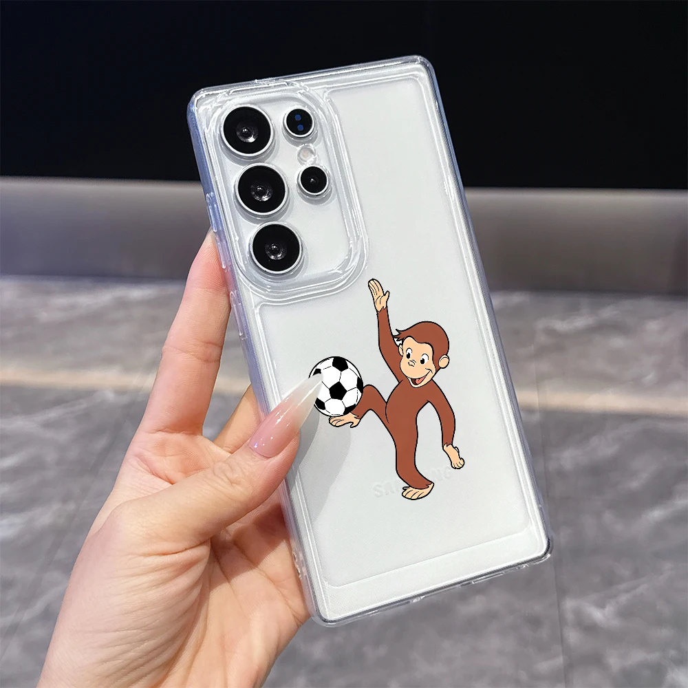 Monkey Playing Soccer Case for Samsung Galaxy S26 S25 S24 S23 S22 S21 FE Plus Soft TPU Slim Fit Shockproof Cover