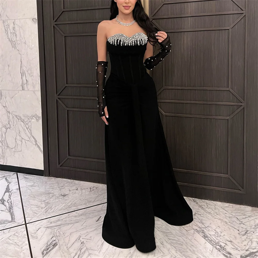 

ROYET Sweetheart Off The Shoulder Mermaid Crystals Long Evening Dress Floor Length Luxury Sweep Train Prom Gown Customized New