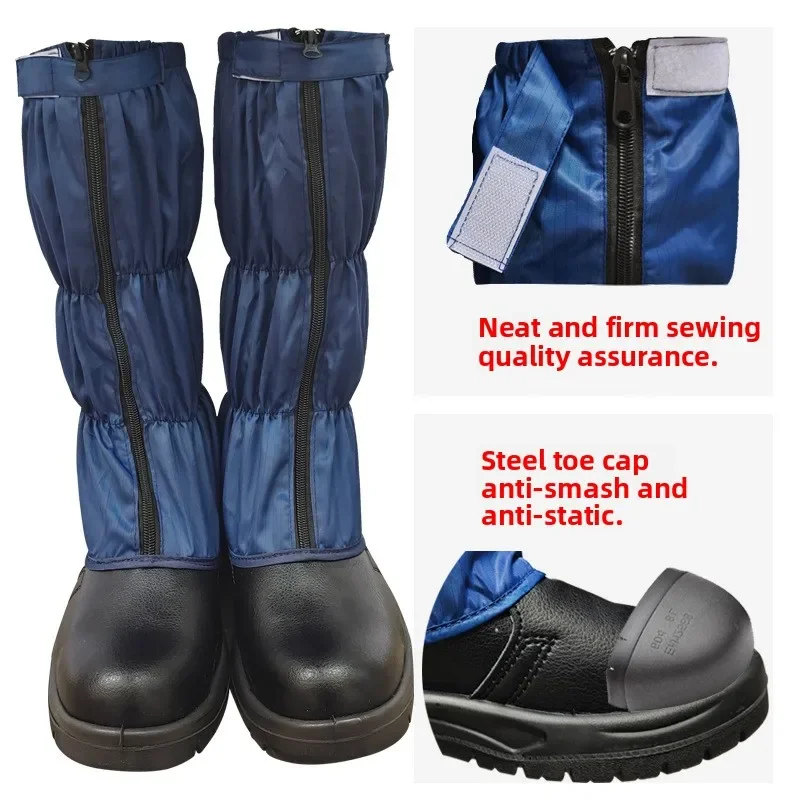 DurableAnti-static Shoe High Tube Black Steel Bag Head Anti-smashing Clean Room PU Bottom Clean Room Labor Insurance Shoes Long