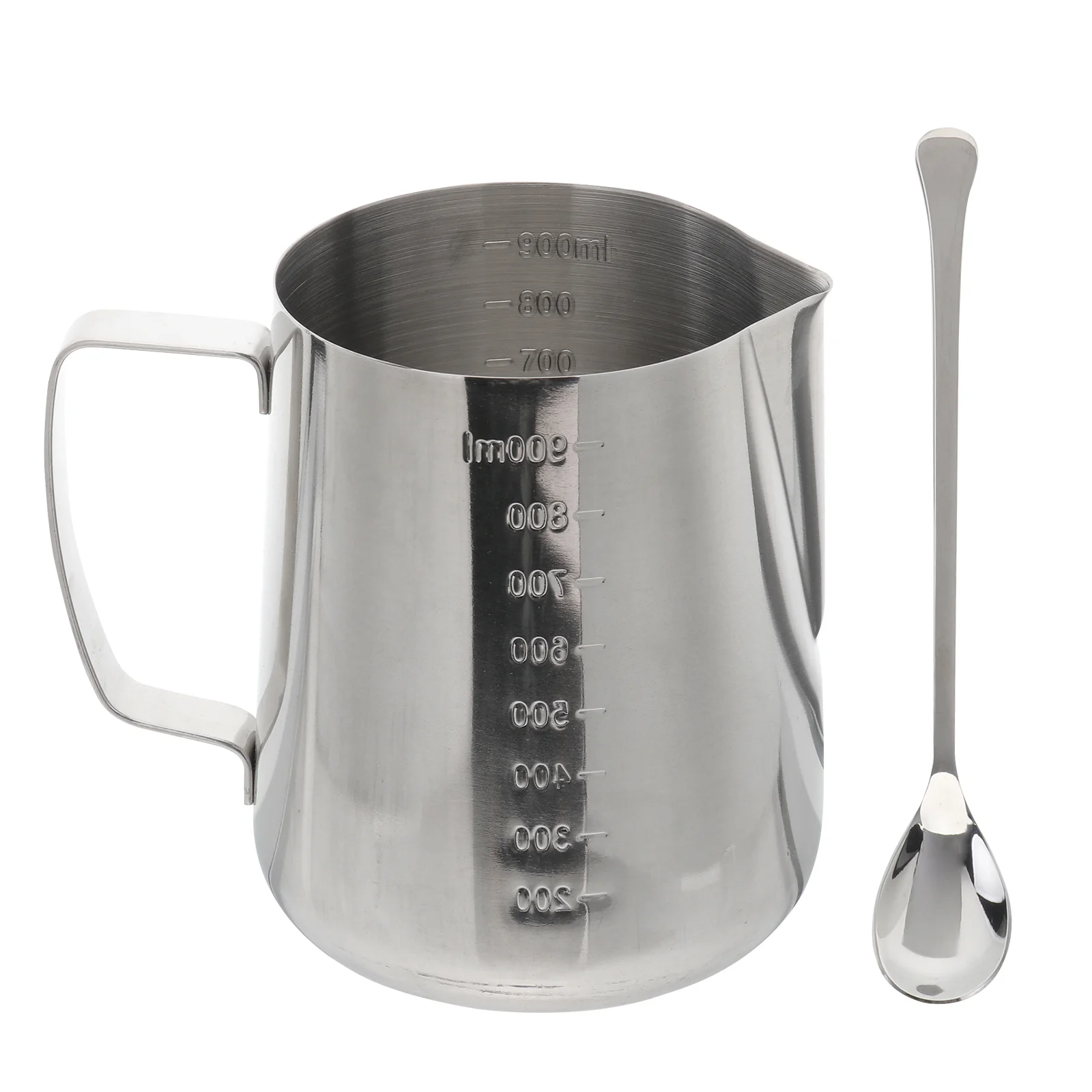 Measuring Cup Stainless Steel and Spoon Cream Frothing Jug Coffee Pot Milk Frother Silver Wax Melting