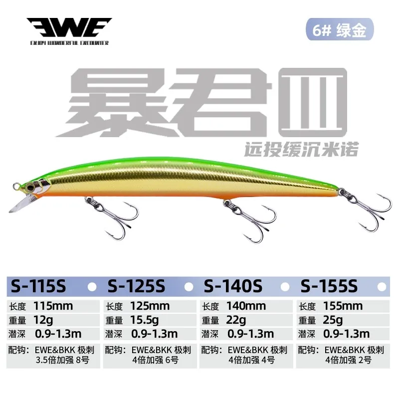 Nieuwe 2025 EWE BAOJUN3 S115/125/140/155 S Langzaam Zinkende Minnow Vissen Lokken Jerkbait 12g/15.5g/22g/25g Wobbler Kunstmatige Harde Aas