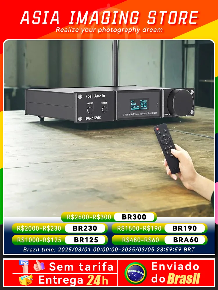 Fosi ses DA2120C Bluetooth amplifikatör 120W x2 Stereo HiFi 2.1 kanal kablosuz akışı D sınıfı Mini güç Subwoofer USB DAC AMP