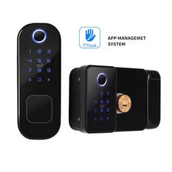 TTLOCK APP Outdoor Smart Lock Dual Side Fingerprint Rim Lock Code RFID Card Heavy Garden Gate Digital Door Lock