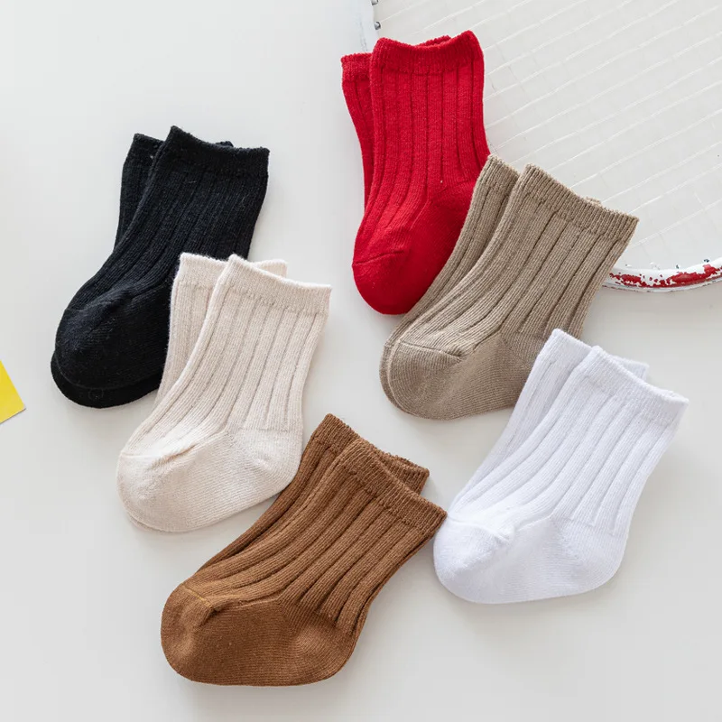 Cute Baby Boys Girls Socks Breathable Toddlers Kids Short Socks Solid Stripe Infant Christmas Casual Socks For 0-8Years