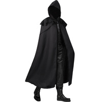 Gothic Wicca Wizard Cape Halloween Death Mantles Black Men Cloak Hooded Medieval Monk Costume Solid Windproof Mens Trench Coat