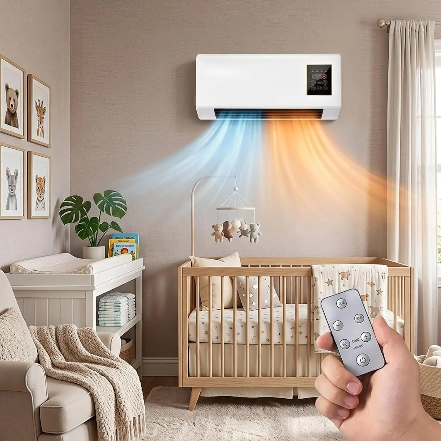 Ductless Air Conditioner Fan Wall Mounted Small AC Unit 2-in-1 Heater Combo| Cooling Combo Portable Wall Air Conditioner with Remote, Airflow Indoor Heater for Garage Rv Bathroom(White)