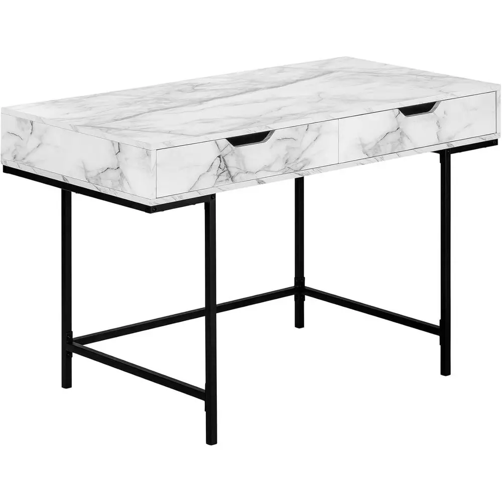 

Contemporary 48 White Marble Laminate Metal Home Office Desk with Laptop Storage