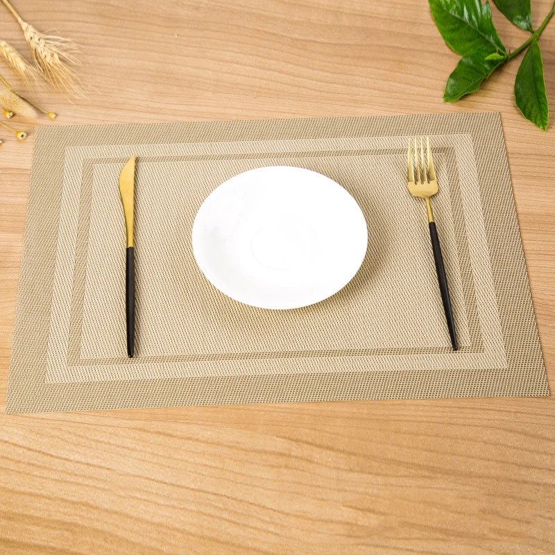 2-4pcs Rectangle Placemat Restaurant Washable PVC Durable Dining Table Weave Mats Frame Disc Bowl Coaster Non-slip Pad
