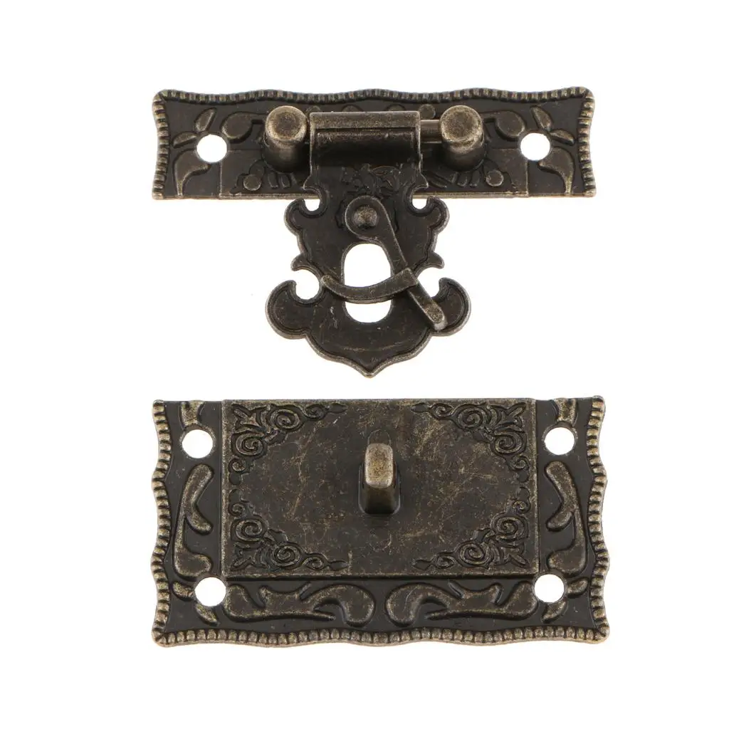 Zinc Alloy Antique Embossed Hasp Latch Bronze Buckle Lock for Wooden Jewelry Box Suitcase Chest Durable Easy Install