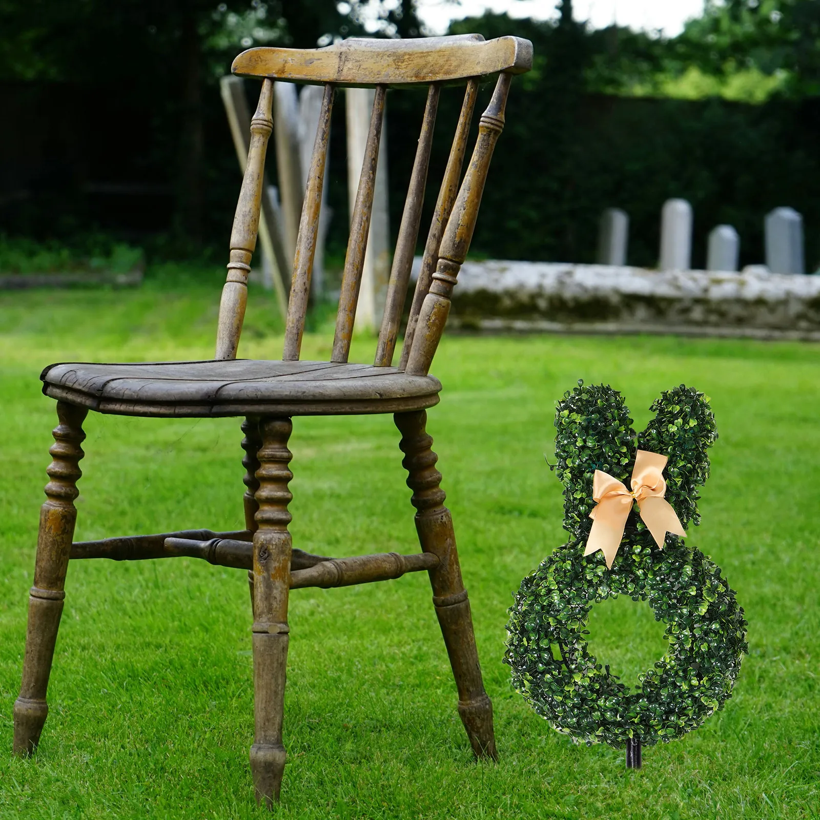 

Realistic Artificial Bunny Topiary Easter Decoration Rabbit Plant Green Bow Simulation Tree Stake Garden Bunny Topiary Outdoor