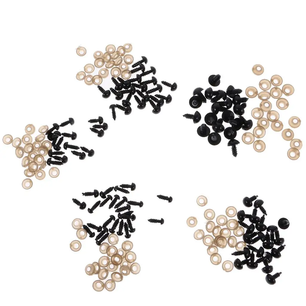 

100pcs 6-12mm Black Plastic Eyes with Washers for Teddy Bear Making