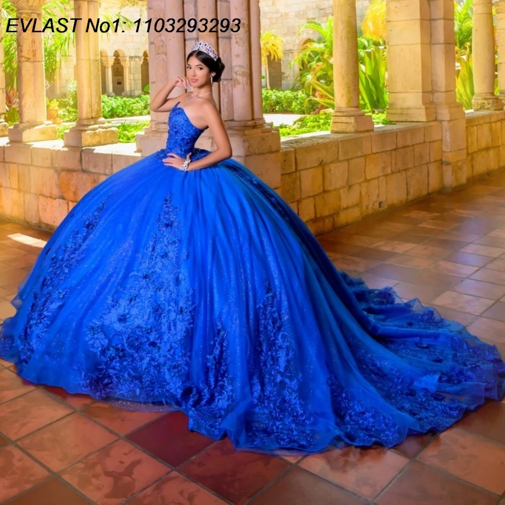 

EVLAST Customized 2026 Royal Blue Quinceanera Dress Ball Gown 3D Flowers Applique Beading Sweet 16 Vestidos De 15 Anos E1QN716