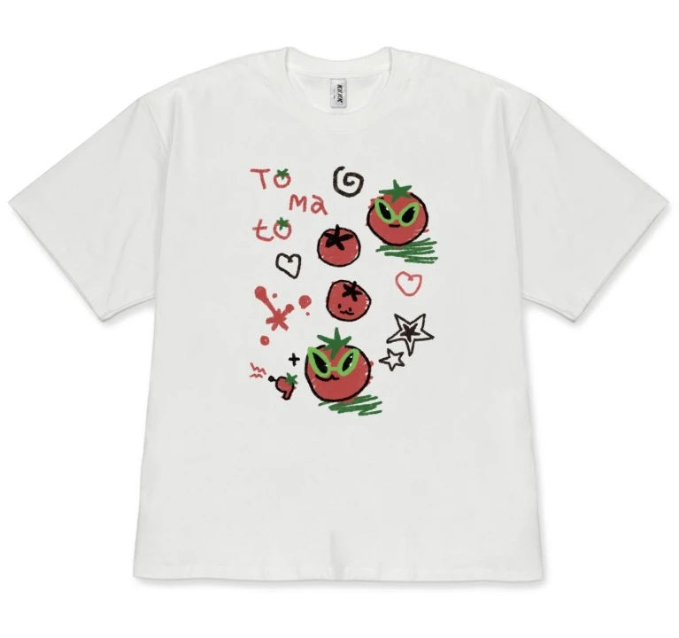 Colorful Hand Drawn Doodle Tomato Graphic T-Shirt, Cute Tomato Print Tee, Aesthetic Food Shirt for Women Men Casual Top Y2k