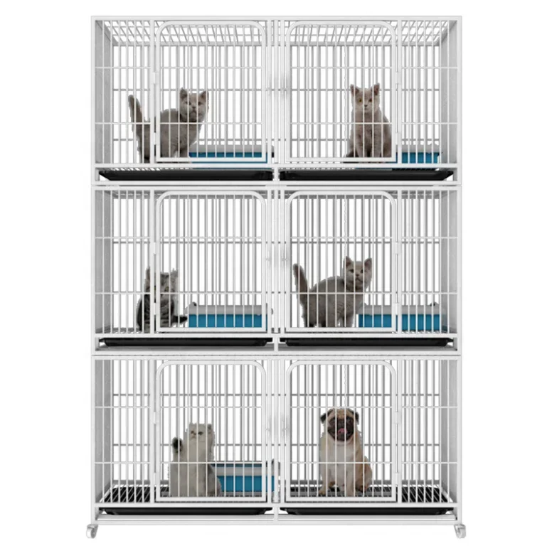 Wholesale Luxury Large Pet Cat Breeding Cage Stainless Steel Wire 3-Layer Cat Rabbit Cage With Wheels Outdoor