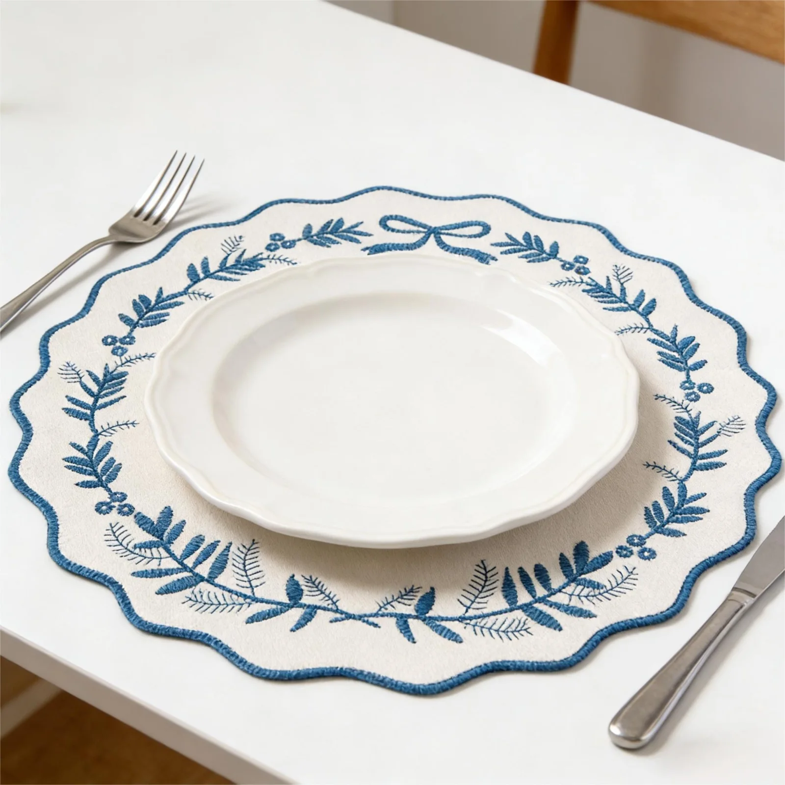 Embroidery Placemat Rustic Dining Table Mat Heat-resistant Non-slip Placemat Home Decor