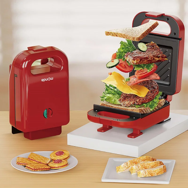 เครื่องทําแซนวิชไฟฟ้า 550W Non-Stick เครื่องทําวาฟเฟิลเครื่องปิ้งขนมปังมัลติฟังก์ชั่อาหารเช้าเครื่อง Takoyaki Donut Toast Machine