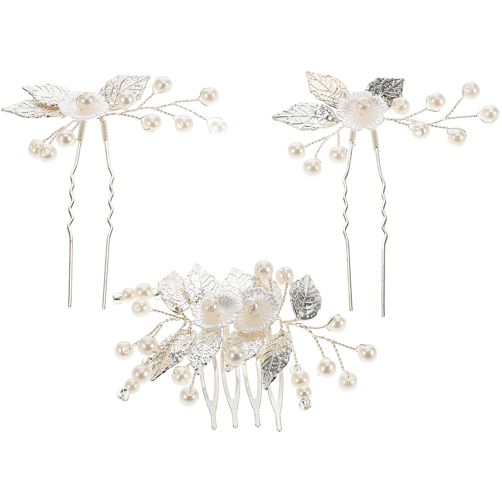 

Vintage Alloy Leaf Bride Hairpin Set Pearl Decorative Wedding Comb Accessories for Bridal Party Dress Hairstyles