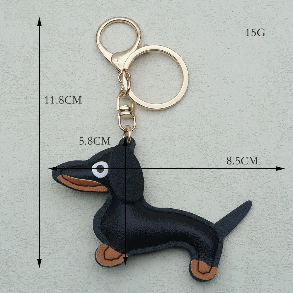 16 Colors Cute Size Dachshund Keychain PU Leather Dog Keychains For Women Bag Pendant Jewelry Trinket Key Ring Key Holder Gift