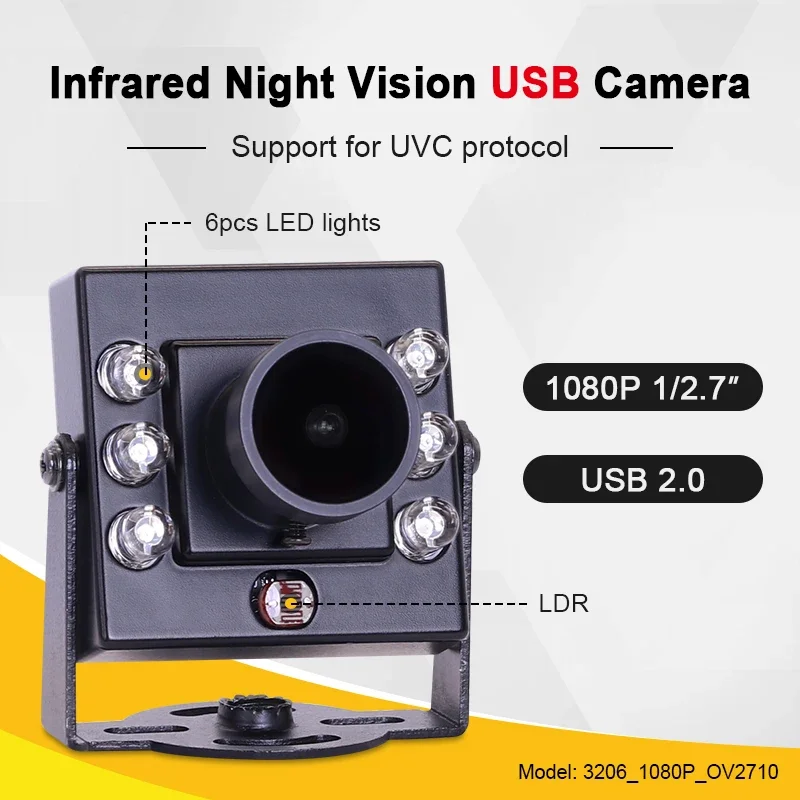 

New 3206 1080P OV2710 2.1mm 135degrees IR850 Full HD Wide Angle Wide Dynamic Infrared Face Recognition Mini USB Industrial Camer