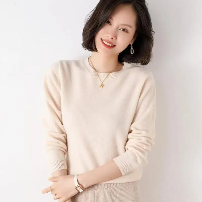 

Autumn And Winter Cotton Sweater Women's Pullover Round Neck Loose Knit Bottoming Shirt