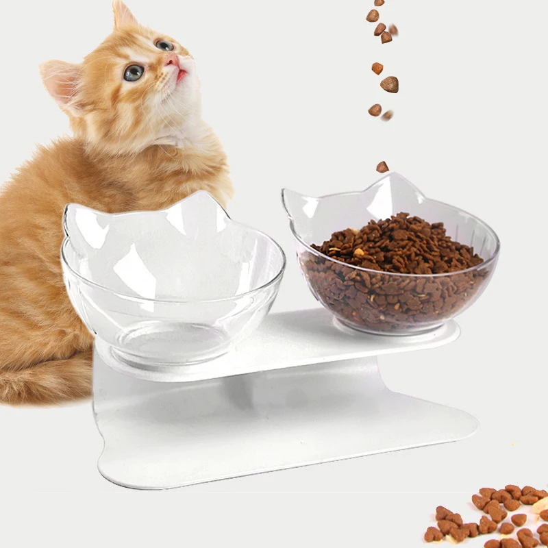 Cat Bowl Elevated, 15° Tiltle Neck Guard Cat Feeder Bowl with Stand, Raised Cat Dishes for Food and Water, Bowls for Cat