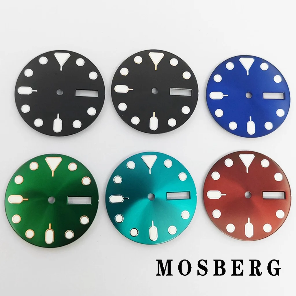 28,5 мм NH36 циферблат стерильный зеленый светящийся для 3-го часов 3,8 часа с окошком даты для NH36 NH36A аксессуары для механизмов