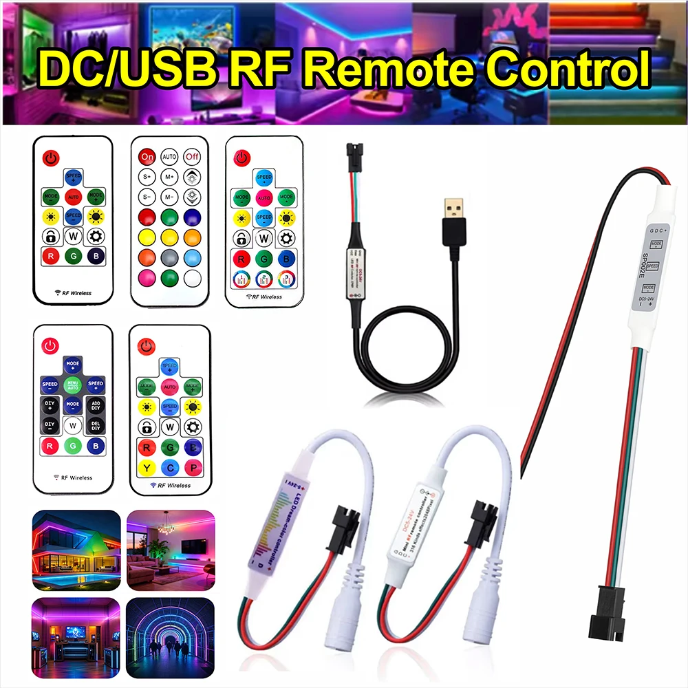 RF Controller SP104E Mini RGB LED Strip Driver 14/17/21Key RF Wireless Remote WS2812B SK6812 RGB/RGBW SPI Addressable Pixel Cont
