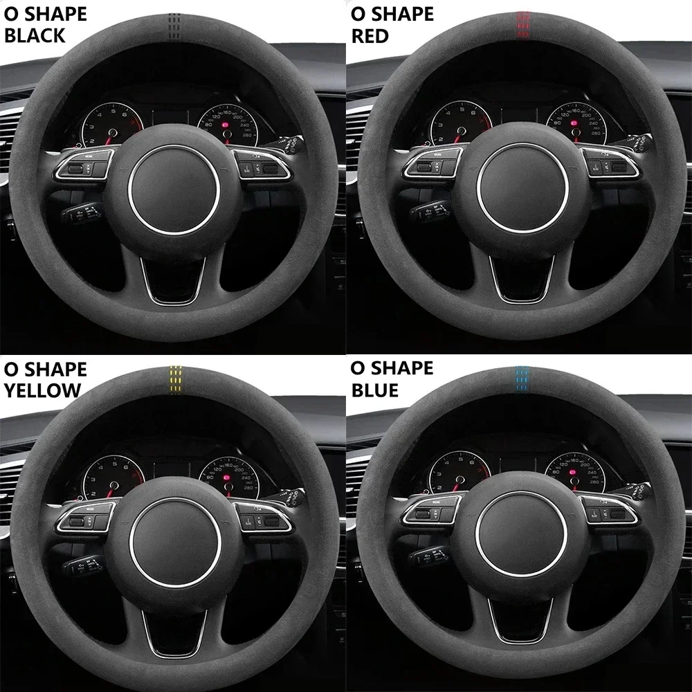 A New Driving Feel - Ultra-Soft Suede Leather Steering Wheel Cover For all Seasons, Non-Slip and Sweat-Absorbent for 14.5-15Inch