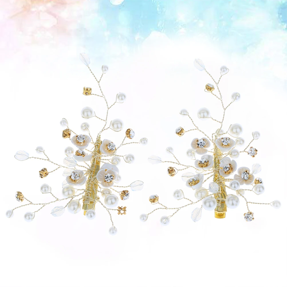 

2pcs Flower Hair Clips Beaded Bridal Wedding Girl Elegant Hair Accessories Gold Daily Wear for Children's