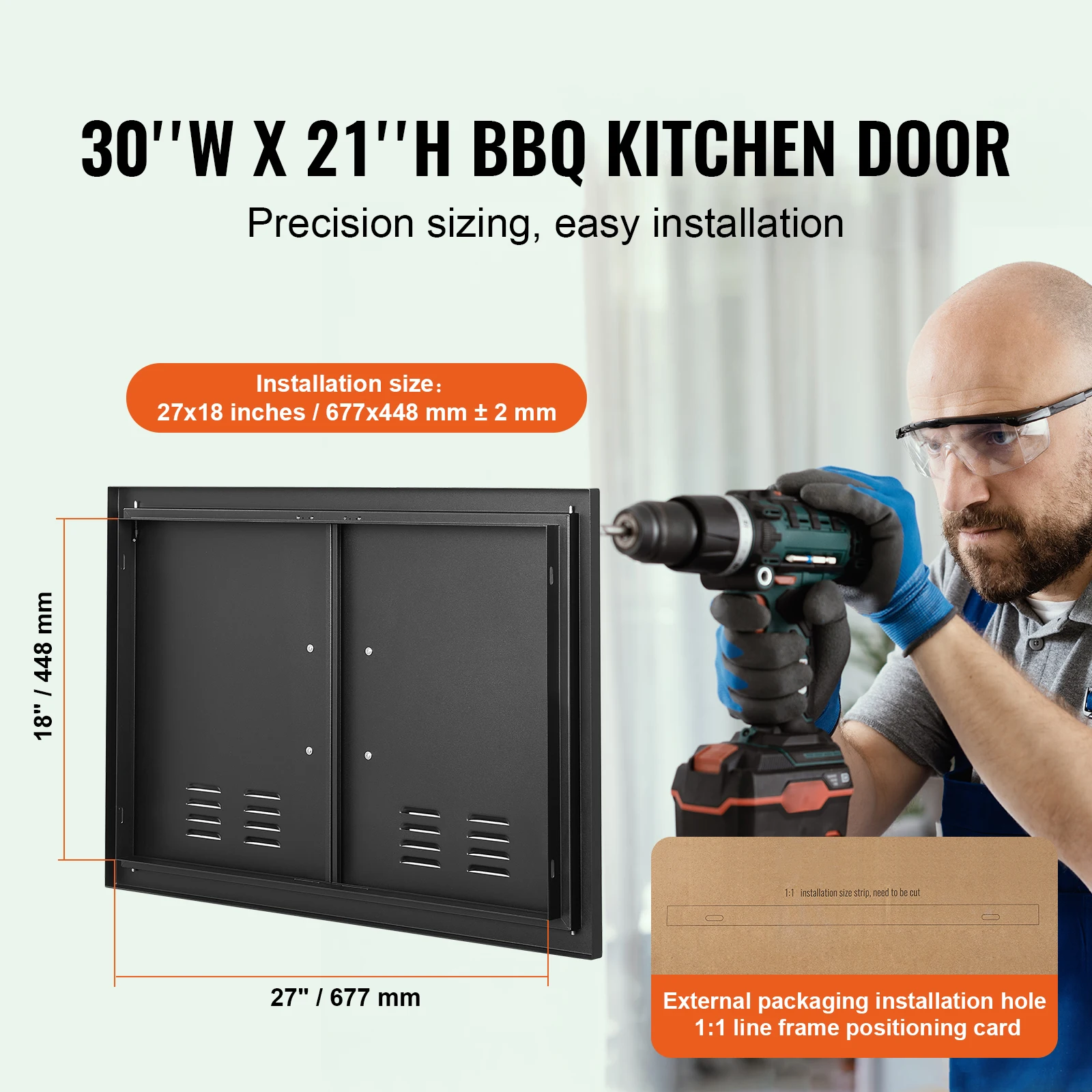 BBQ Access Door, 30W x 21H Inch Double Outdoor Kitchen Door, Cold Plate Flush Mount Door, Wall Vertical Door with Handles and Ventss, Grilling Station, Outside Cabinet, Designed for BBQ Island