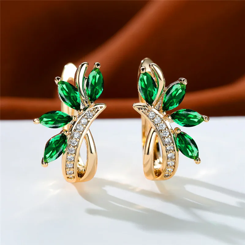 Niedliche weibliche blau grün Stein Clip Ohrringe Charme Gold Farbe weiß Zirkon Stein Hochzeit Schmuck für Frauen