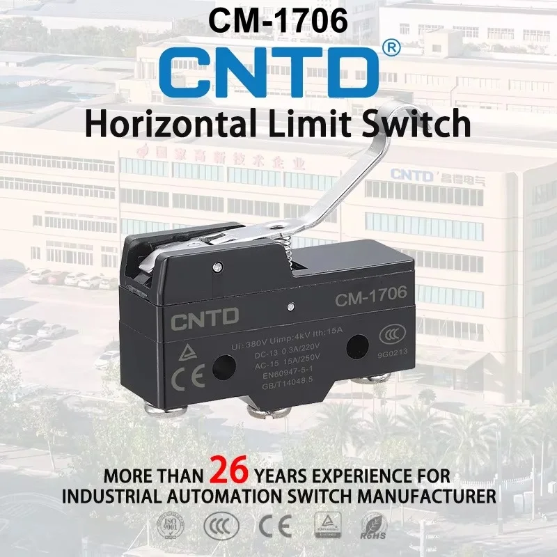 CNTD CM-1706 CM-1706N Limit Switch 15A/10A 250V 1NO1NC Adjustable Curved Lever Micro Switch PA66 Phenolic for CNC Door Safety