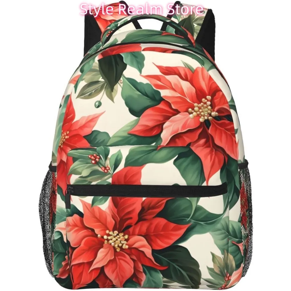 

laptop bag back to school Winter Christmas Plant Flower Lightweight Laptop Backpack Lightweight Multipurpose Travel Casual Daypa