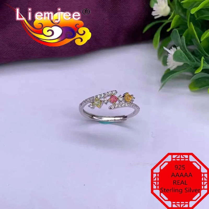 

Liemjee Personality Party Jewelry Accessorie Real 925 Sterling Silver Colorful Tourmaline Ring For Women Feature Charm Girl Gift