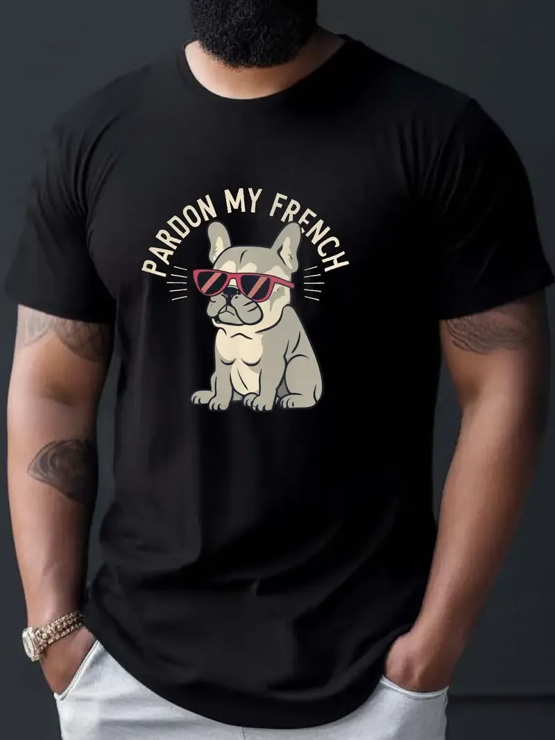 French Bulldog Print T Shirt, Tees For Men, Casual Short Sleeve T-shirt For Summer Top Summer Men\'s Home Cloth