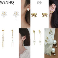 WENHQ Korea Style Geometric C Shape Clip on Earrings No Pierced for Girls Women's Hoop Earrings Gold Color Trendy Cuff Earrings