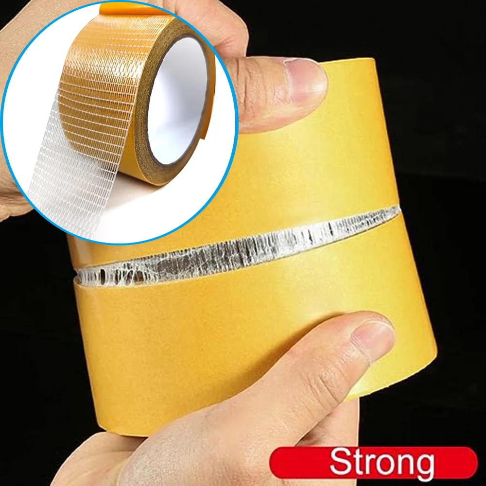 Strong Adhesive Double-sided fiber Mesh Tape, Fiberglass Tape, Waterproof Self Adhesive Strong Tape, Mesh Tape for Carpet