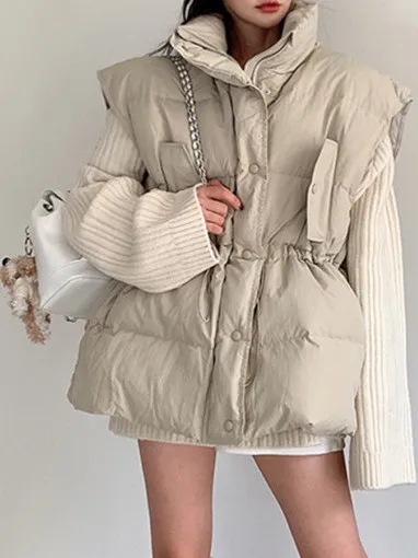 

Faionable Winter Women's Jaet Simple Stand Collar Warm Outerwear Vest Top Trendy Long Sve Color Commute Sle